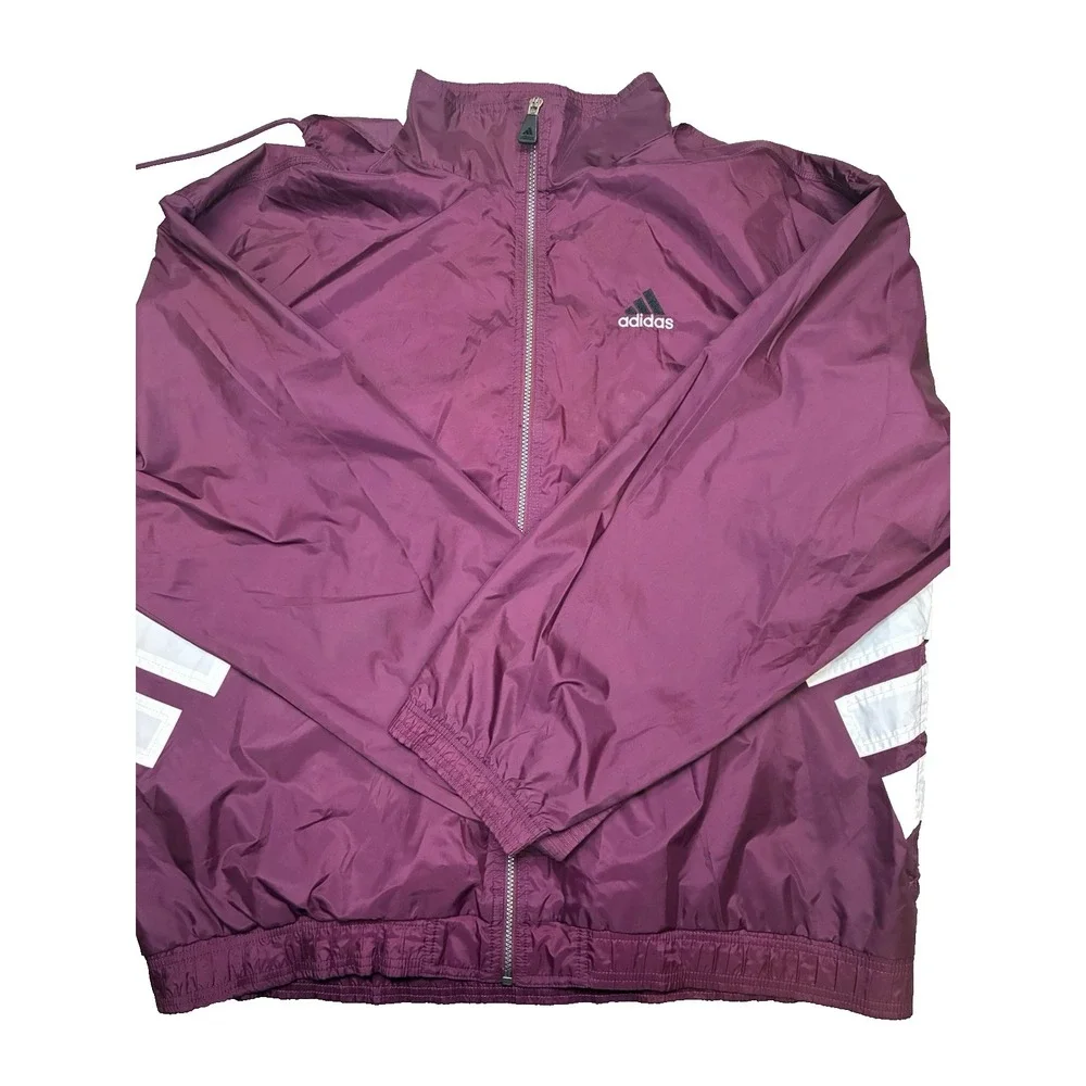Vintage Adidas Windbreaker Jacket Men's XXL. Hooded, Full Zip, Three Stripes.